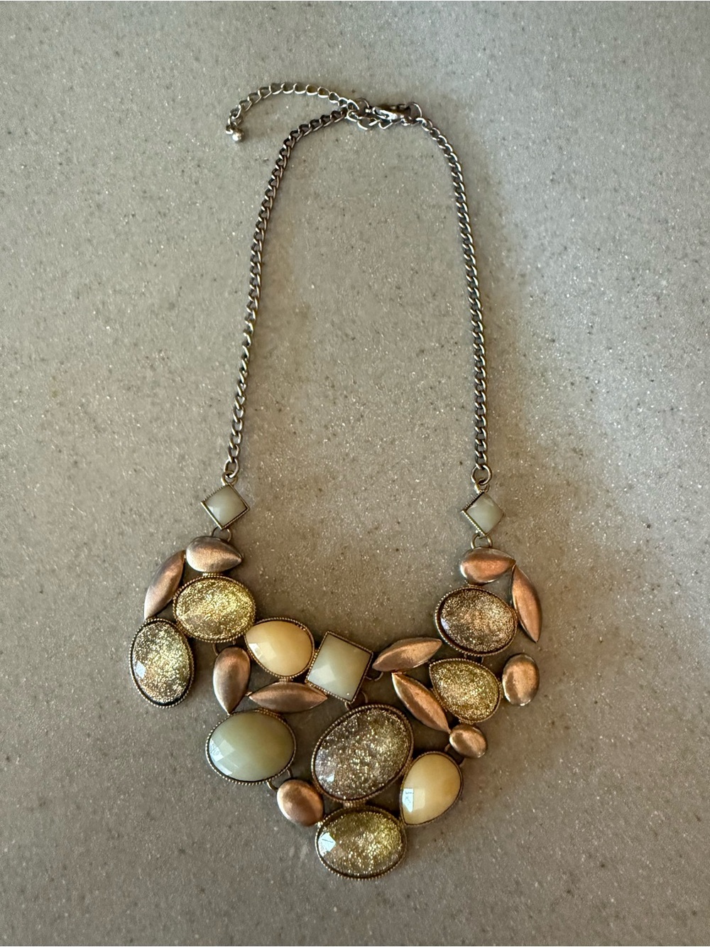 Statement Bib Necklace in Gold and Cream - Women Jewelry